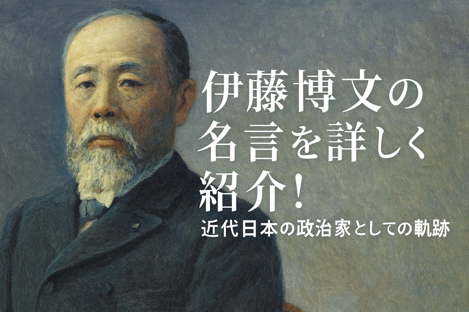 伊藤博文の肖像画と名言「近代日本を築いた伊藤博文の言葉」を入れた横長デザイン